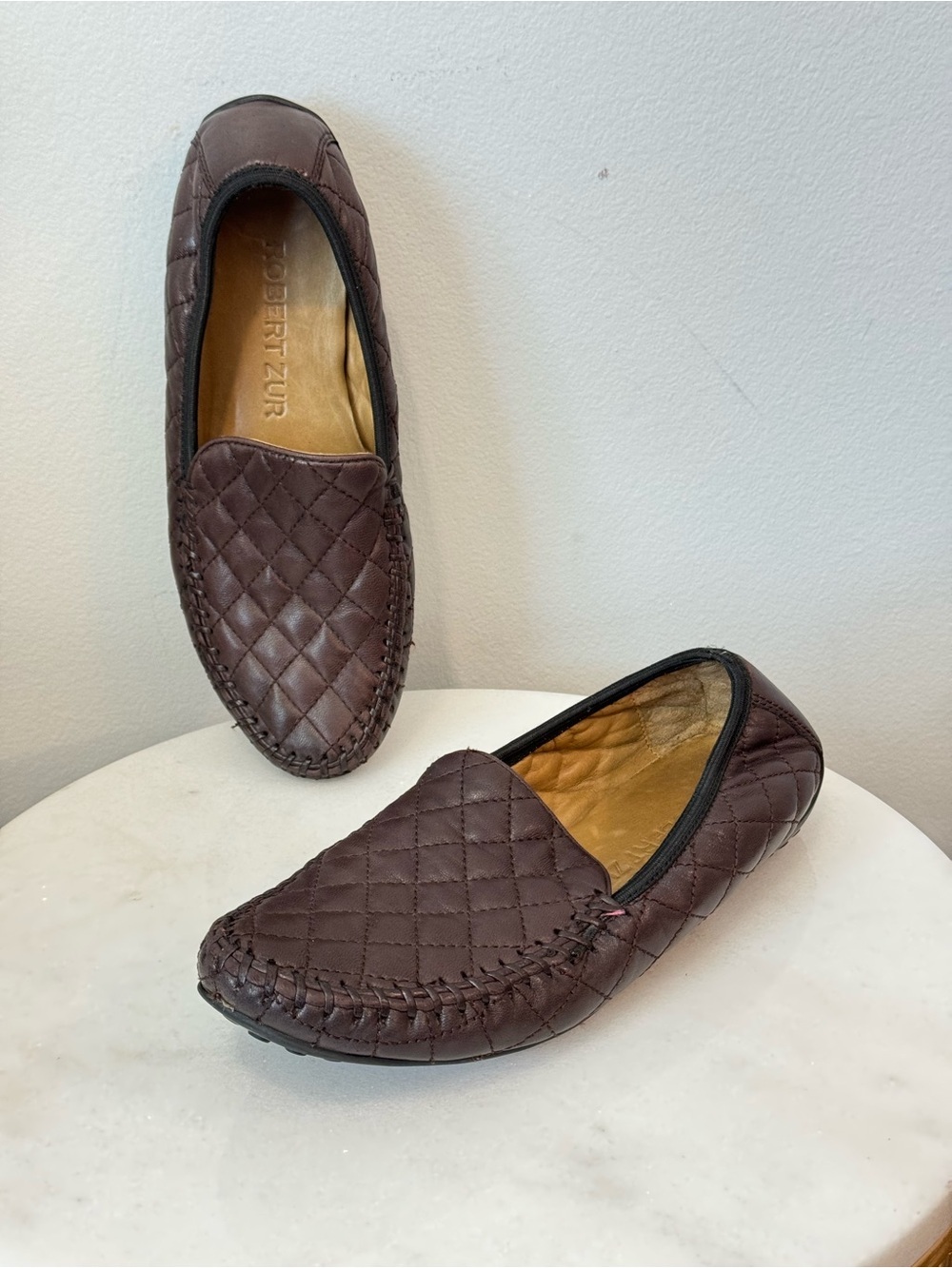 Robert Zur Quilted Brown Leather Slip-On Loafers